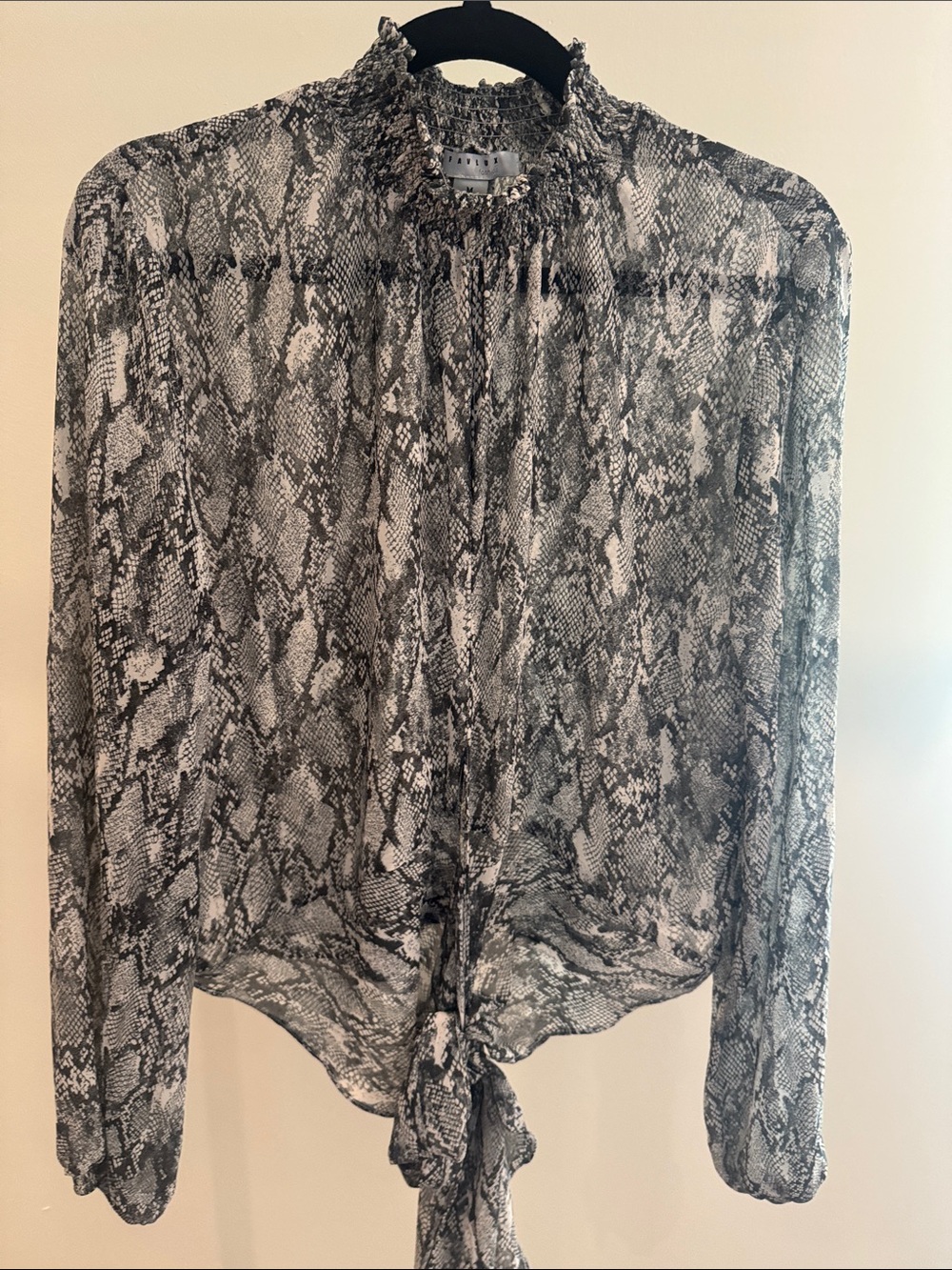 FAVLUX Black & White Snake-Print Tie Front Blouse
